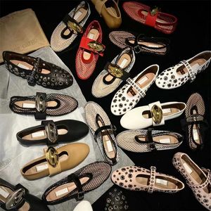 ALA Designer Sapatos Mulheres Mesh Gold Balé Hollet Flats Holdados Slippers Rhinstone Mary Jane Sapatos rebites Buckle Loafer Shoes