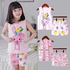 Pajamas Little Girl Pajamas Childrens Cotton Set 1 to 3 4 5 6 7 8 9 10 Year Pink Rabbit Girl Pajamas Two Summer Pajamas WX5.21