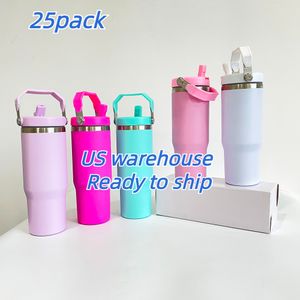 Matte colored sublimation 30oz flip straw Stainless Steel vacuum insulated BPA free travel sports portable tumbler with handle For DIY printing