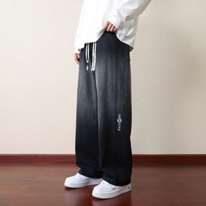 Осенняя весна Новые Instagram Plus Size Толстые джинсы свободные и повседневные брюки с прямыми ногами в корейском стиле для мужчин