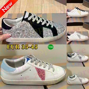 Top designer star shoes Calfskin Sneakers mens dirty old golden shoes Pink Blue Grey Silver black Glitter White Gold glitter women casual trainers Classic Italy shoe