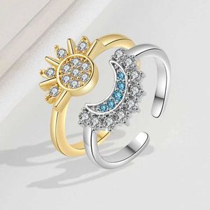 Parringar Yiluocd Sparkling Sun Moon Justerbar Parring CZ Öppna Promise Ring 2024 NYA SAPLABLE ENGAGEGE SMEEDDE