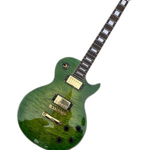 In stock Green Color Mogany Wood Body con chitarra elettrica a sei corde acero trapuntata, possiamo personalizzare la chitarra