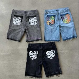 Men's Shorts Ins Tide Denim Shorts Men and Women American High Street Letters Embroidered Denim Shorts Y2k Couple Casual Five minute Pants J240522