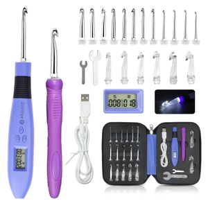 18 tamanhos Crochet Hook Conjunto com luz LED e contador de pontos de costura