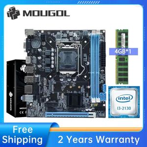 Материнские платы Mougol H61 LGA1155 Материнская плата на рабочем столе Intel Core Dual I3-2130 3,4 ГГц ЦП DDR3 4GB Комплект памяти поддерживает M.2 SATA VGA