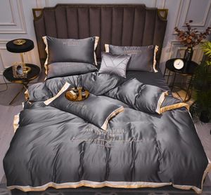 2022シルクの寝具セットの販売4 PCSソリッドベッドスーツQulitカバーデザイナー寝具用品10色436 V24675576