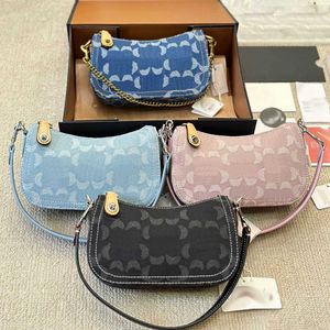 designer bag Evening Bags Fashion Underarm Bags Clasical Denim Canvas Bag with a Shoulder Strap Half Moon Crossbody Bags Chambray Swinger Bag 240515