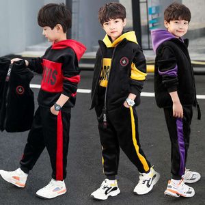 Winter Boys Warm Fleece fodrad zip WaistCoat+Sweatshirt+Sweatpant Set School Kids 3st Tracksuit Children Workout Outfit 5-14YRS L2405