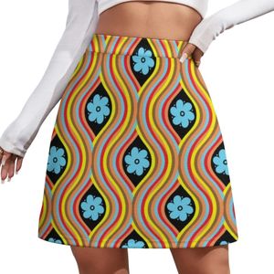 70S Retro Hippie A-line Spódnica Czech Flower Power Style Street Style swobodne spódnice Women Trendy Mini spódnica Druk Skort Ubrania 240510