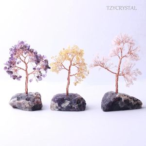 Decorative Figurines Natural Amethyst Base Crystal Gravel Lucky Tree Feng Shui Ornament Healing Home Decoration