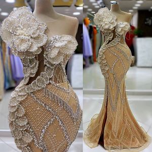 2024 ASO EBI Champagne Illusion Mermaid Prom Dress Florals Evening Party Party Second Reception 50th Birthday Engagement Thanksgiving klänningar klänningar ZJ117