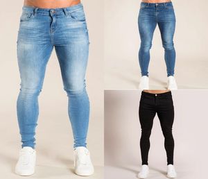 Gingtto Blue Dżinsy Slim Fit Chude dżinsy dla mężczyzn Street Wear Hip Hop Kostka Zaręty cięcie do ciała duże rozmiar ZM058750340