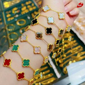 Designer Jewelry Four Leaf Clover Bracelet Pure Gold Advanced New 925 Five Flower Colorless XMEH