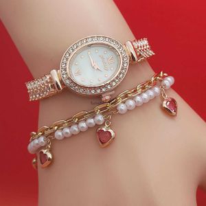 Modna nowa owalna gwiazda pełnometkowa zegarek ze stali nierdzewnej brzoskwiniowe serce bransoletka dla kobiet Zestaw zegarków