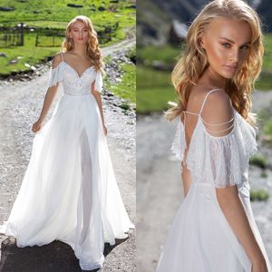 Einfache Brautkleider Pailletten Perlen Mermaid Brautkleider maßgeschneiderte Strandrücken -Spaghetti -Gurte Braut Kleid Vestidos de Novia