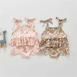Two-Pieces One-Pieces 2 pieces of newborn baby swimsuit bikini set with floral/lemon printed pleated edges baby swimsuit 3-24 months old WX5.22