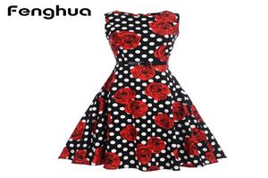 Whole Fenghua Women Summer Dress 2017 Casual Sexy Vintage Short Aline Audrey Hepburn Floral Print Sukienki Vestidos de 2729185