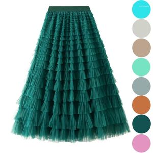 Saias de verão Moda Tutu Tulle Salia para mulheres soltas Bolo de babados alta 2024 primavera coreana maxi long mh e garota