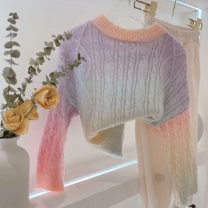 Girls Children's Gradient Colorful Sweater 2023 Spring New Girls' Pullover Knitwear Baby Fashion Top Kids Coat L2405 L2405