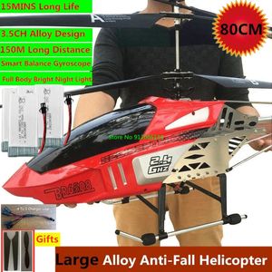 150 m 80 cm großes Legierungs -Elektro -RC -Helikopter -Drohnenmodell Spielzeug 35Ch Antifall Body LED Light Fernbedienungsflugzeug 240523