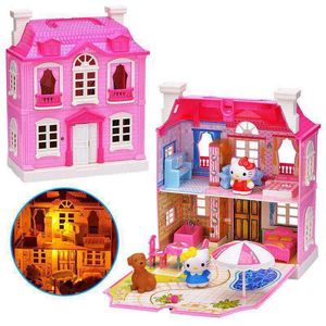 Doll House Accessories KT Home Peipei Pig Childrens Crossing House Toy House Simulation Luxury Villa Music Lighting House Doll House Q240522