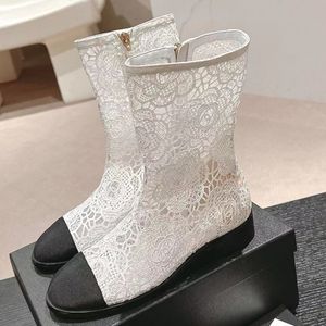 new arrive women summer lace short boots runway classic brand designer top quality round toe chunky heel ankle short ladies sweet sandal boots