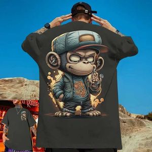 Mäns T-shirts Mens Animal Hip-Hop Monkey Print Daily Casual Short Sleeved Loose Overized T-Shirt Street Harajuku 2024 Cotton S2452322