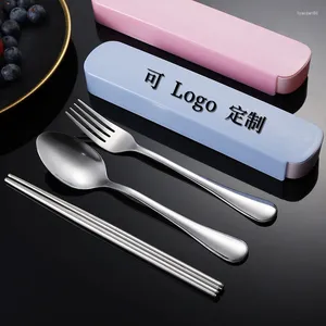 Dinnerware Sets Withered Stainless Steel Portable Tableware Set Chopsticks Spoon Student Outdoor Box Fork Three P