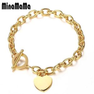 Bangle Classic stainless steel switch thick chain love heart-shaped charm womens new trend jewelry Q240522