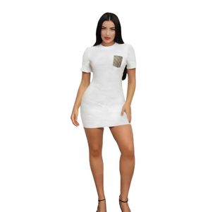 Vestidos casuais femininos 2024g verão novo vestido branco de designer curto de mangas curtas