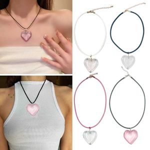Pendant Necklaces Womens Necklace Heart shaped Foldable Rope Clavicle Chain Gift Used for Y2K Jewelry Accessories d240522