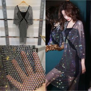 Crystal Beading Shiny Women Dresses New Summer Black Blue Full Rhinestone Short Sleeve Loose Sexy Mini Dresses Party Dinner Dresses Skirt FZ2405231