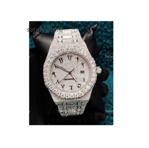 41mm handgjorda mekaniska arabiska urtavla VV: er Moissanite Watch helt isad ut bussdown bling hip hop handledsur till billigt pris