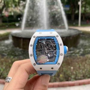 Richamill Automatic Mens Watch Date Mechanical Watch White Ceramic Hollow Out Personalized Tape Tide Fashion Waterproof