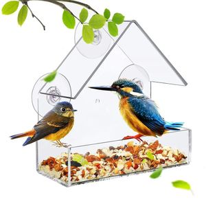 Janela Wild Bird Feeder House Tabela Transparente Cups de sucção removíveis bandeja de alimentação deslizante para pátio de jardim 240515