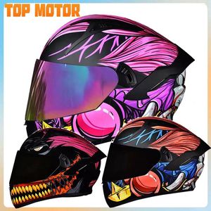 Motorradhelme Helm Full Face Capacetes Doppelobjektiv Cascos Farblinsen DOT Zertifizierung Pink Motorrad Ritter Casque Anti Blare