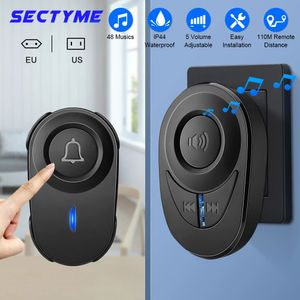 Sectyme Intellede Wireless Doorbell Outdoor Waterproof Smart Home Door Bell EU Plug 48 Akord LED Flash Security Alarm 240516