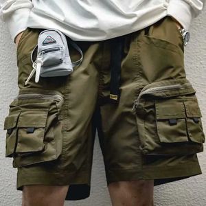 Men's Shorts Outdoor Summer Shorts Mens Trend Olive Green Solid Pants Multi Pocket Work Suit Shorts Mens Straight Half length Pants Mens Q240522
