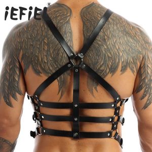 Bälten Mens Nightclub Sexig Party Body Chest Harness Buckle Pu Leather Punk Gothic Metal O-Ring Haler Belt 281i
