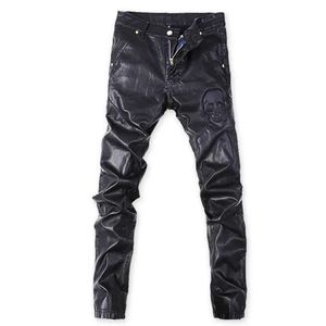 Männers schwarze Schädeldrucklederhosen schlanker koreanischer Winter Motorrad Windfallhose F A B DAF