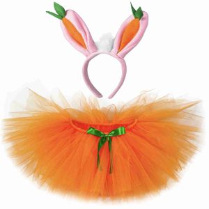 Kjolar kjolar flicka orange kanin tutu skidåkning baby påsk kanin fairy pettiskirts med hår barn halloween roll spela fest kostym skidåkning wx5.21