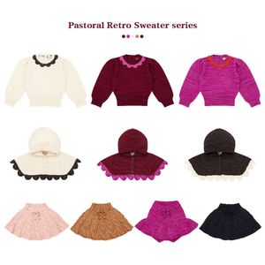 Korean Child Girls Knitwear Cape Sweaters 2023 New Winter Christmas Children's Pullover Outerwear Knitted Coat Skirts Clothings L2405 L2405