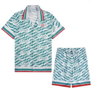 Herrspårar 24SS Full Print Shirts Set Men Women Designer Hawaii Fashion Stripe Casual Shorts Cardigan Knappar