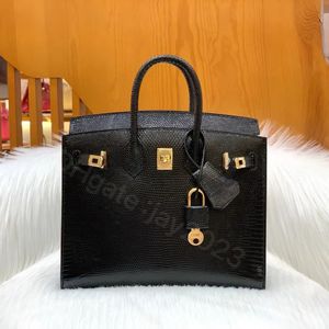 10S Fully handmade tote bag Classic 25cm designer bag Imported Shiny lizard leather Exquisite beeswax thread hand sewing with box