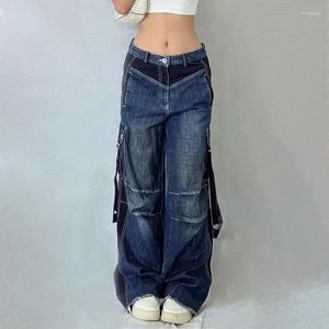 Женские джинсы Racing Fashion Stitch Patchwork Backgy Streetwear с низкой талией дизайн патчей широкие штаны Grunge Grunge