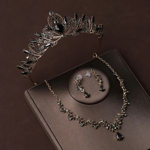 Brincos de colar da coroa de cabeceiras de ITACAZZO Conjunto de quatro BlackColour Women Fashion Show Tiaras 240511