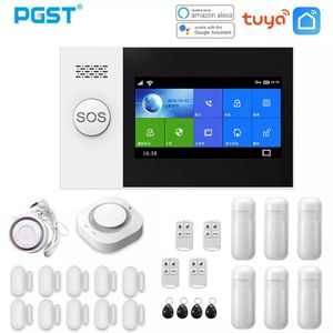 PGST PG107 Tuya Alarm System 43 inch Screen WIFI GSM GPRS Burglar Home Security With PIR Motion Sensor Fire Smoke Detector 240516