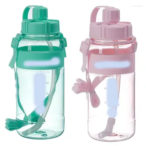 Butelki z wodą 1000 ml 4 cukierki motywacyjna Sportowa butelka logo z logo z szczelną skalą słomką do biurowej wędrówki