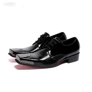 Square Toe Black Leather Dress Shoes Men Italian Type Men's Shoes Lace-up Business Leather Shoes zapatos de hombre Ruhfn